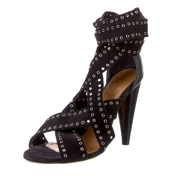 Isabel Marant. Eyelet Suede Anaid Cross Strap Wrap Around Sandals - Picture 5 of 11